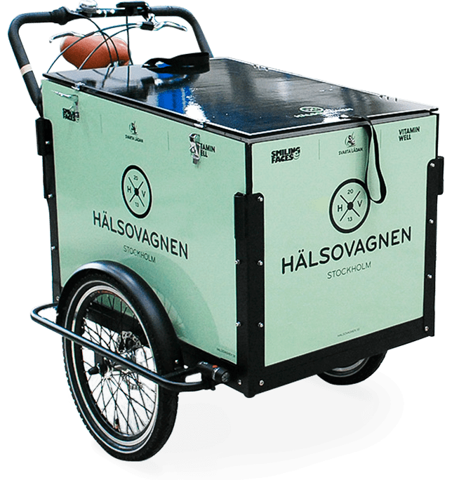 Foliering av lådcykel till kampanjer och events Foliering av lådcykel till sampling och event