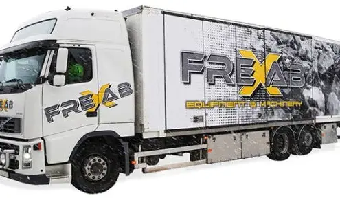 Helfoliering av lastbil och skåp Helfoliering av lastbil och skåp, Volvo FH12, till Frexab